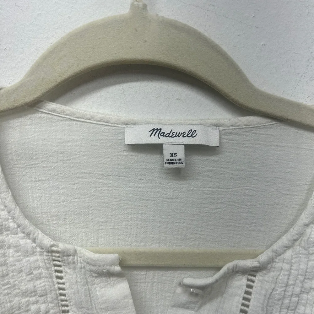 Madewell White Cotton Gauze Pintuck Ladder Lace Ruffle Hem Blouse AF666 XS - Picture 3 of 8